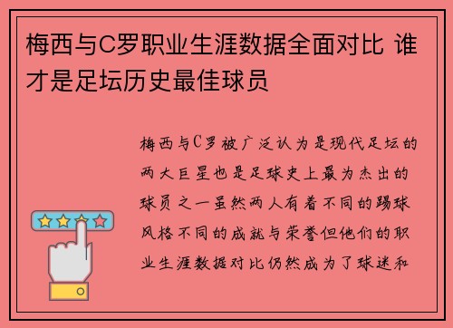 梅西与C罗职业生涯数据全面对比 谁才是足坛历史最佳球员